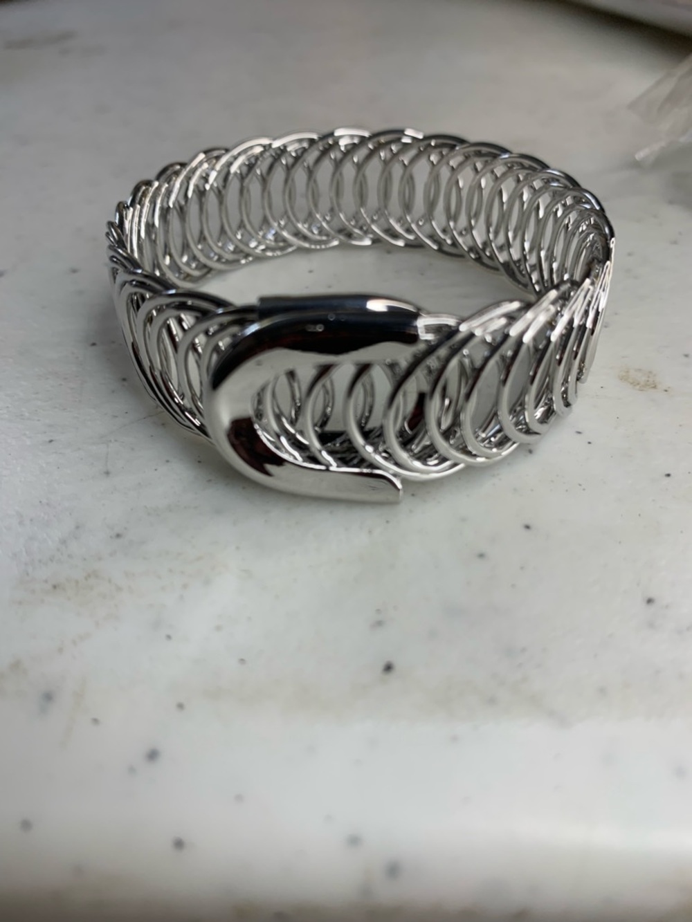 4- Plunder Silver Coil Stretch Bracelet with Buckle Accent